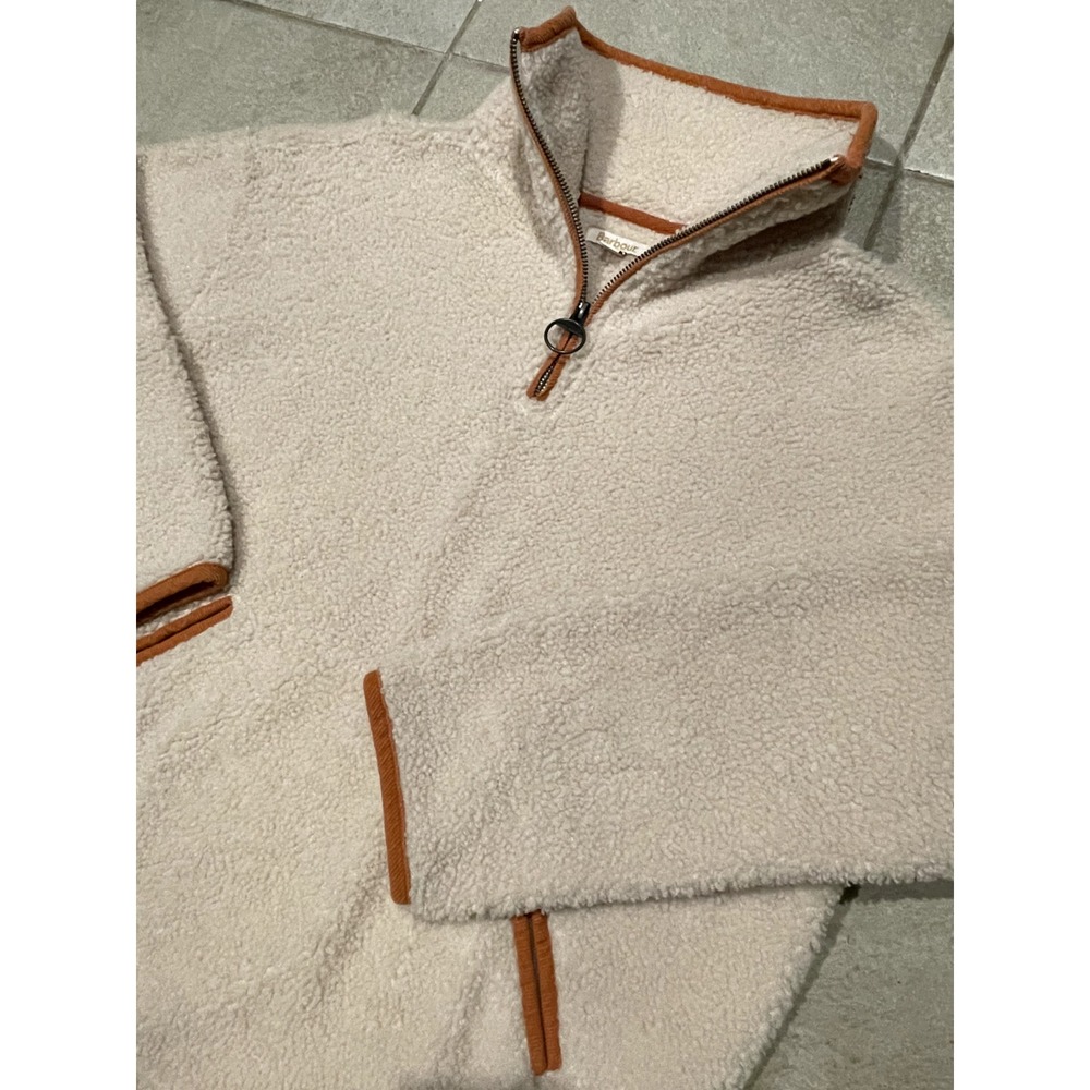 Barbour Cream Sherpa Fleece Pullover with Tan Trim